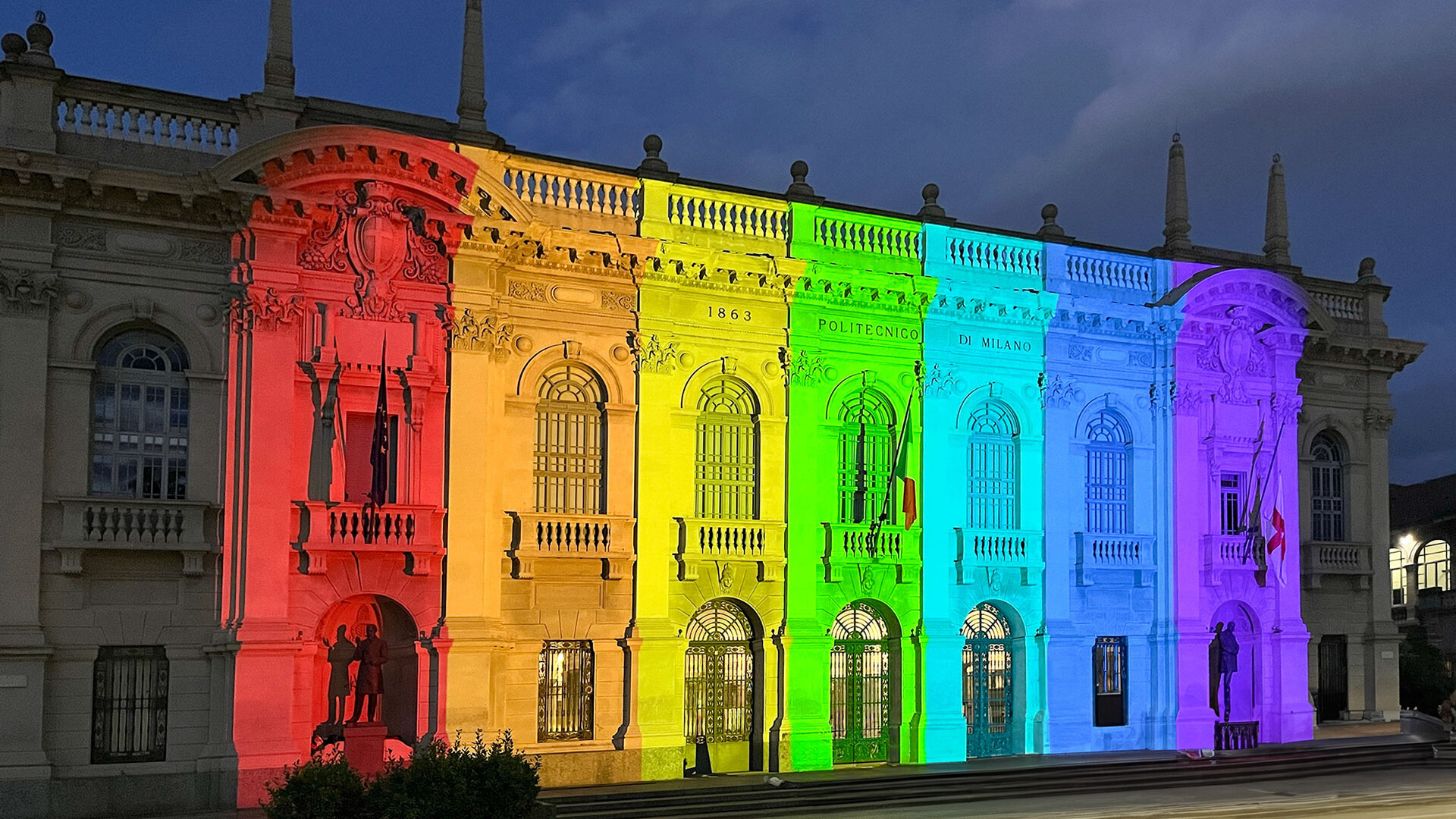 The rectorate illuminated with rainbow colours